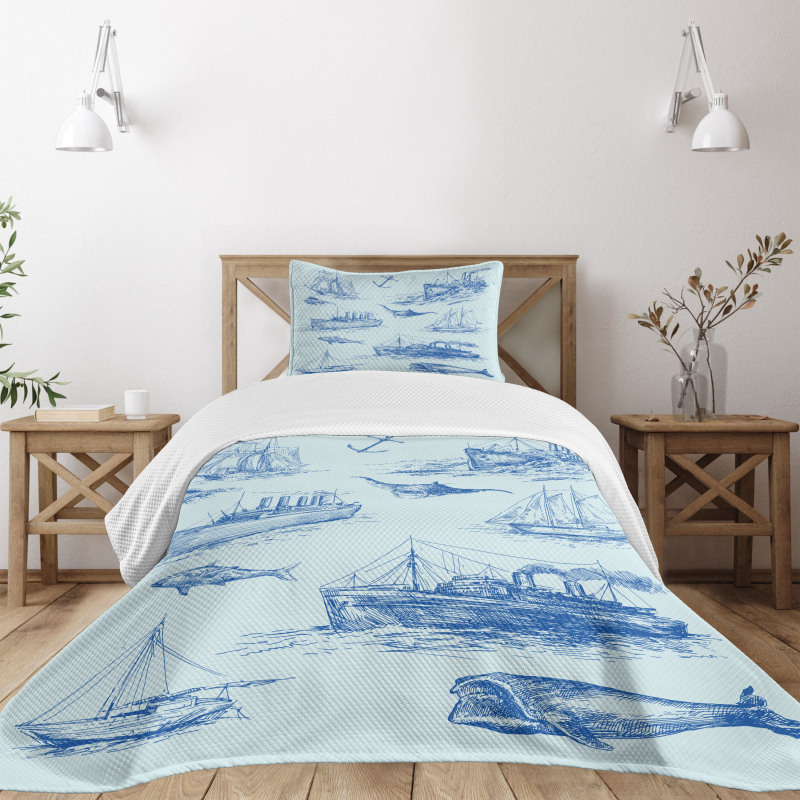 Wildlife Shark Boat Bedspread Set