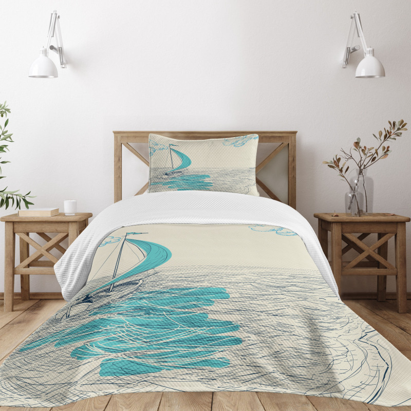 Cloudy Sailing Boat Bedspread Set