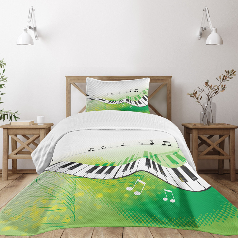 Piano Keys Green Curvy Bedspread Set
