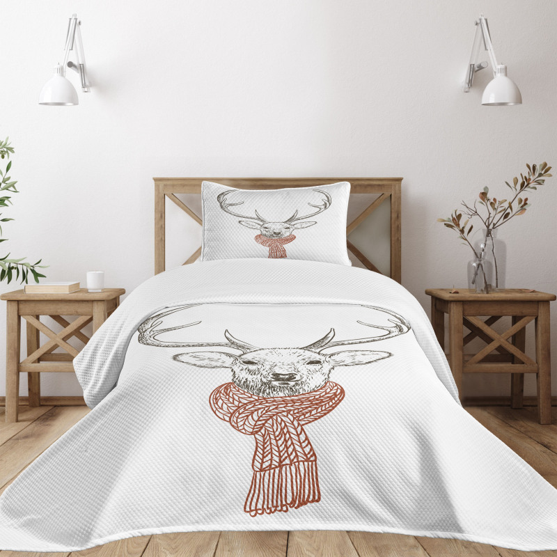 Deer with Scarf Winter Bedspread Set