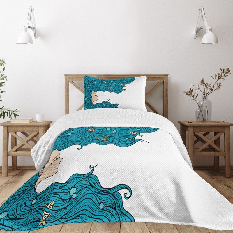 Girl Oceanic Hairstyle Bedspread Set