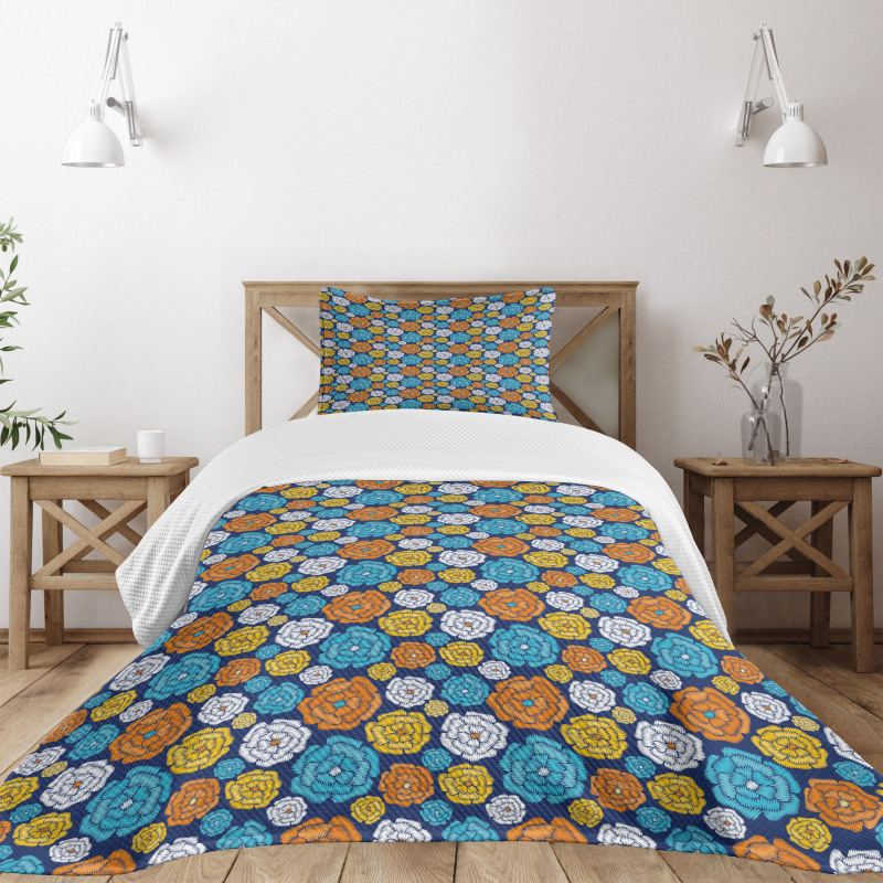 Folkloric Look Flower Art Bedspread Set