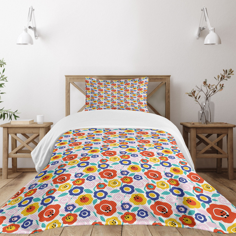 Flowers in Colorful Tones Bedspread Set