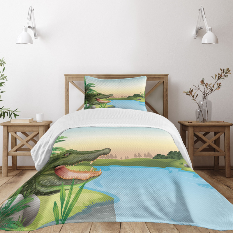 Palms Crocodiles Humor Bedspread Set