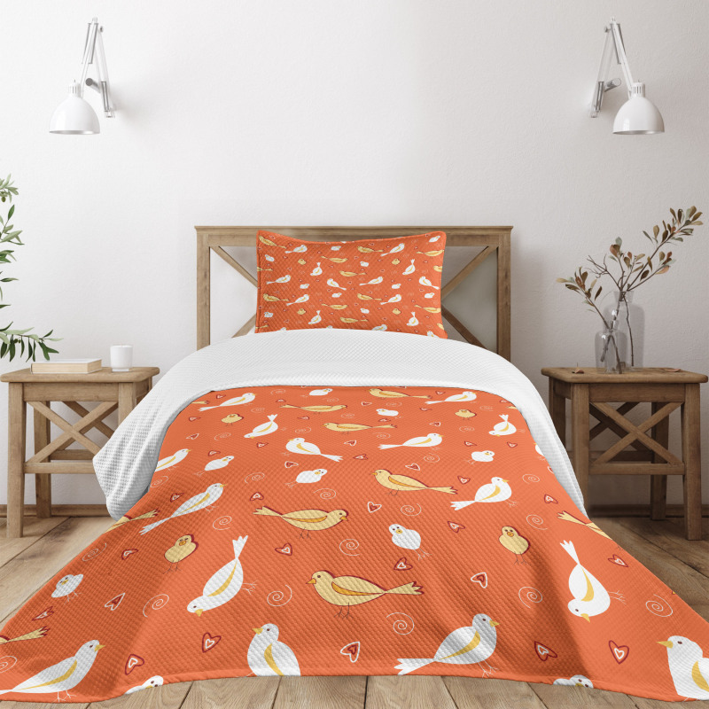 Birds with Heart Shapes Bedspread Set
