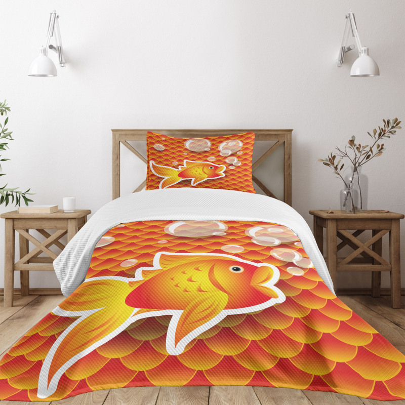 Cartoon Goldfish Bubble Bedspread Set