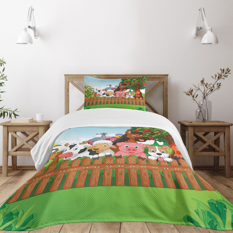 Farm Animals Mascots Bedspread Set