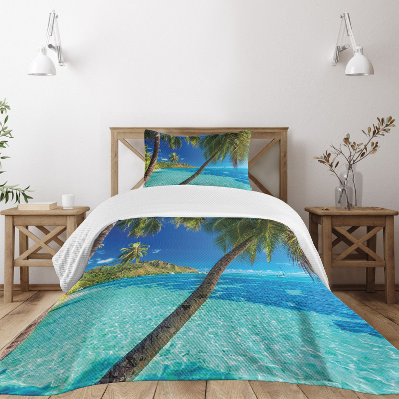 Palm Trees Sea Beach Bedspread Set