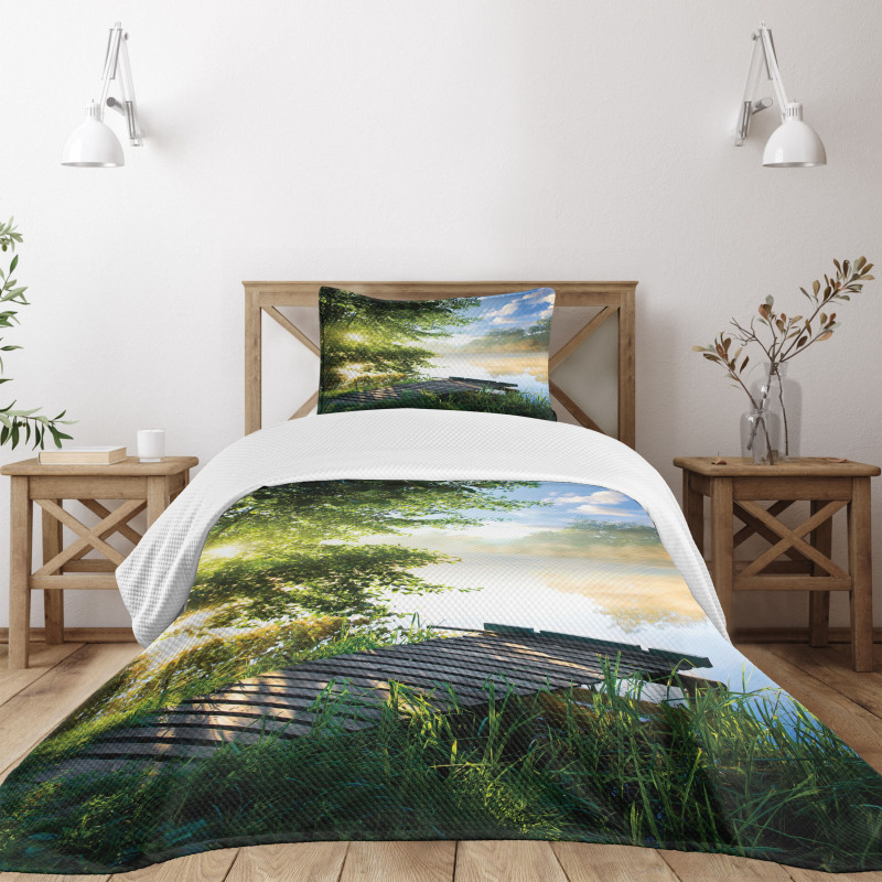 Fishing Pier by River Bedspread Set