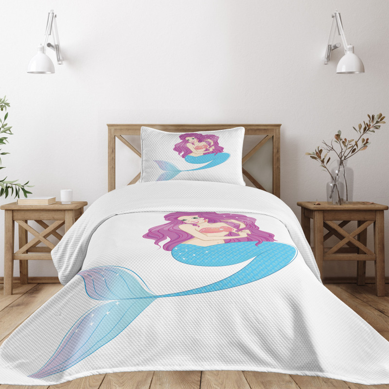 Mermaid with Pink Hair Bedspread Set