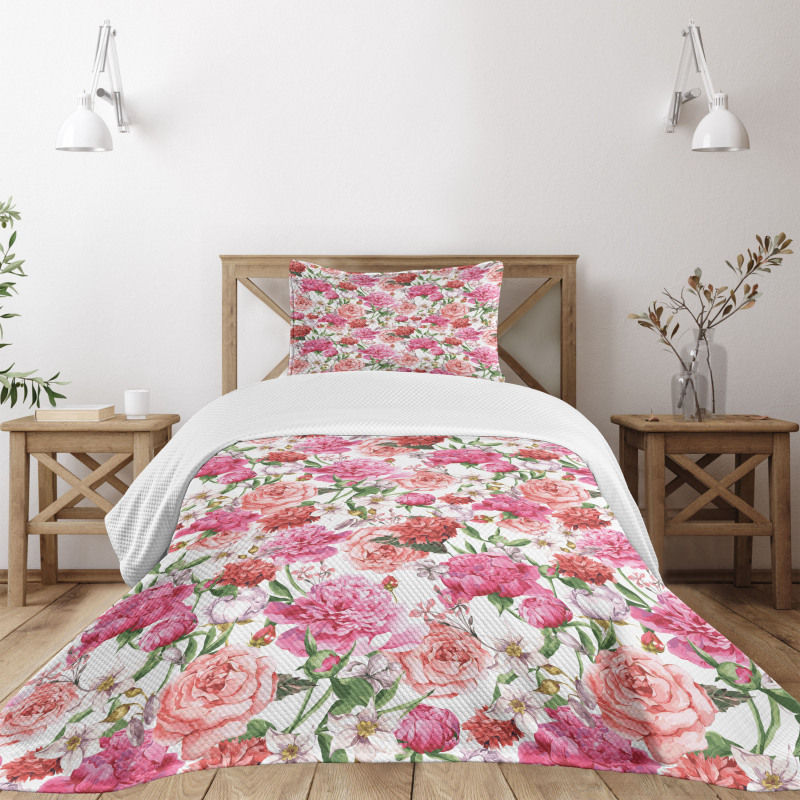 Peonies and Roses Bedspread Set