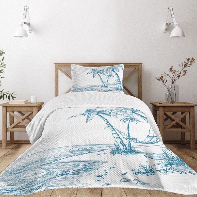 Palm Trees at Beach Bedspread Set