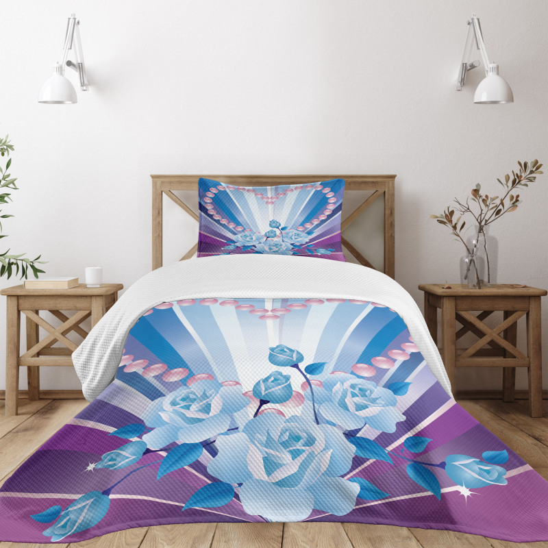 Valentines Roses Heart Bedspread Set