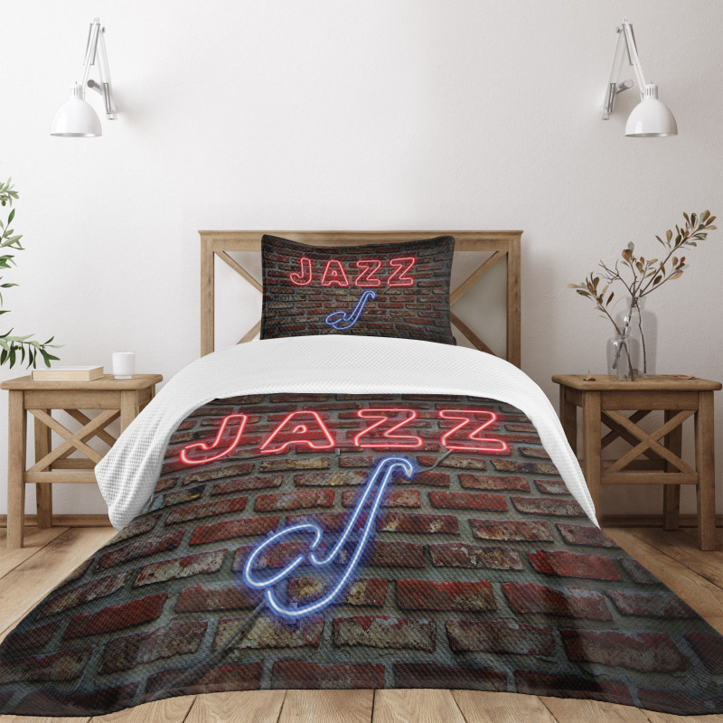 All Jazz Sign Brick Wall Bedspread Set