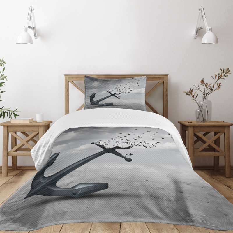 Flying Seagulls Grey Bedspread Set