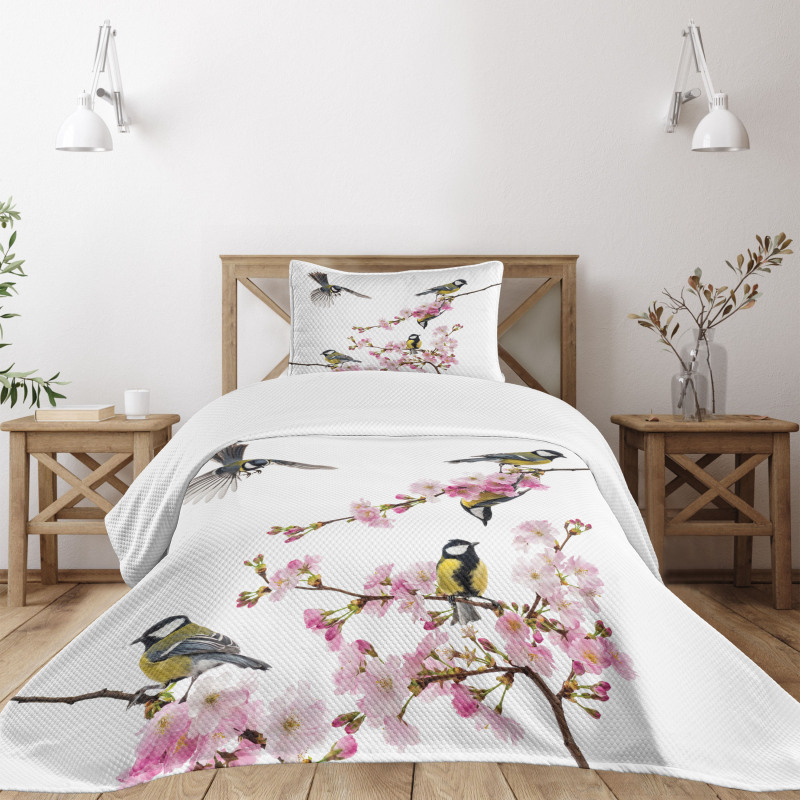 Flowers Hummingbirds Bedspread Set