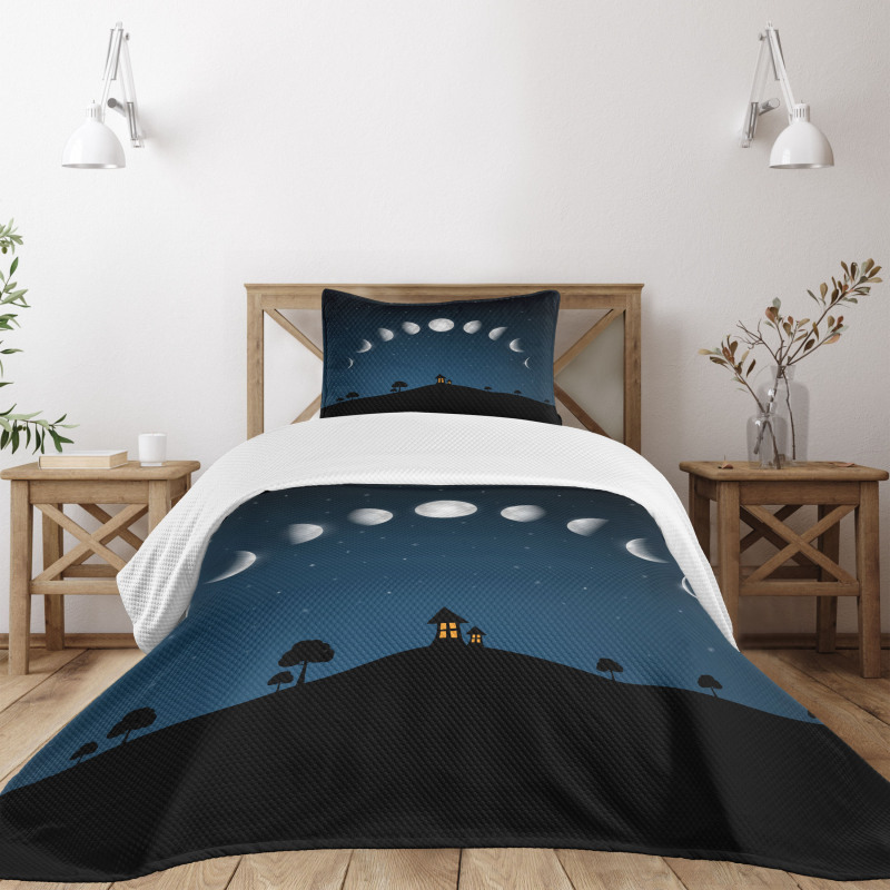 Lunar Phases and Stars Hill Bedspread Set