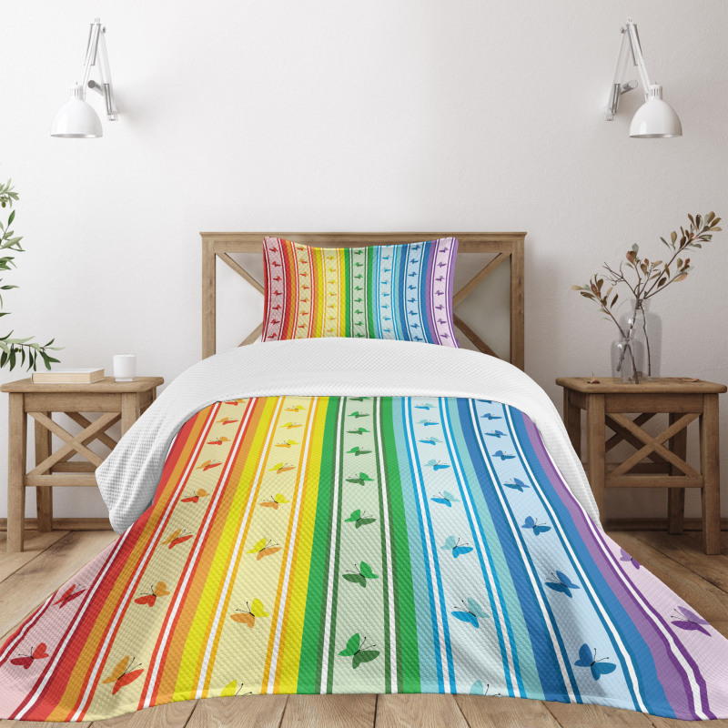 Stripe Rainbow Pattern Bedspread Set