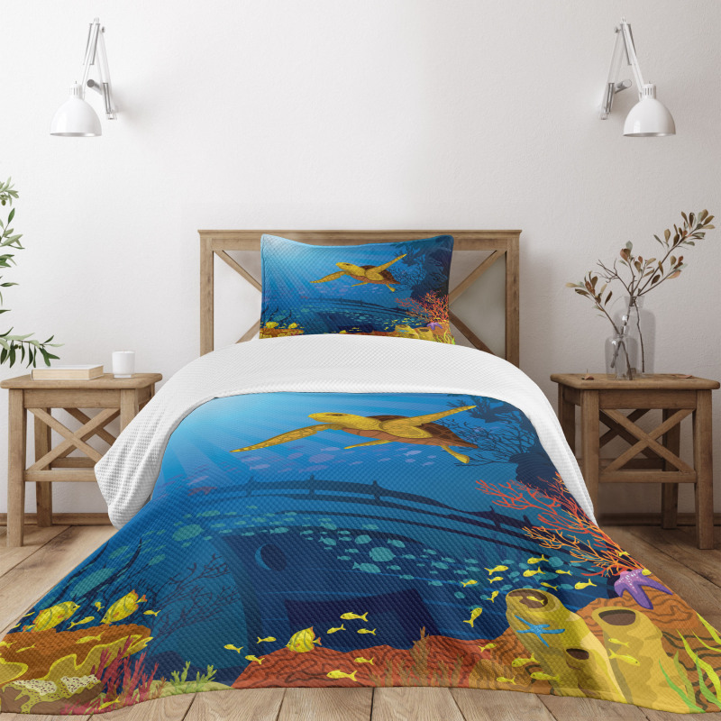 Coral Reef Fish Turtle Bedspread Set