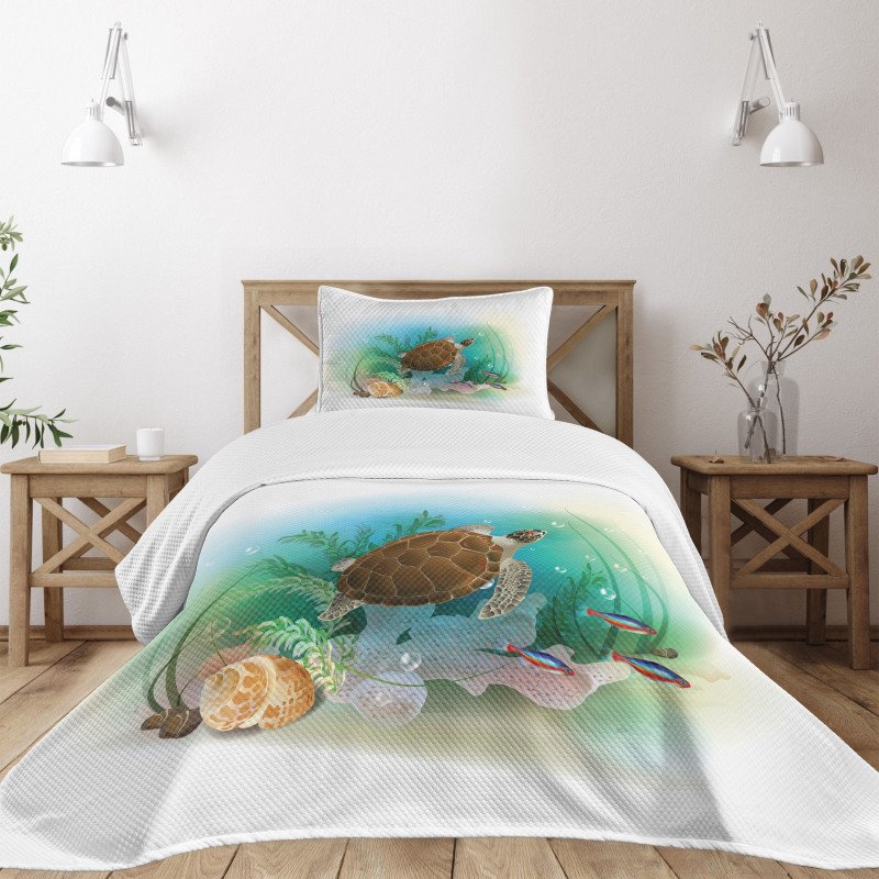 Sea Turtles Underwater Bedspread Set