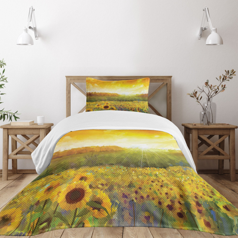Golden Sunflower Field Bedspread Set