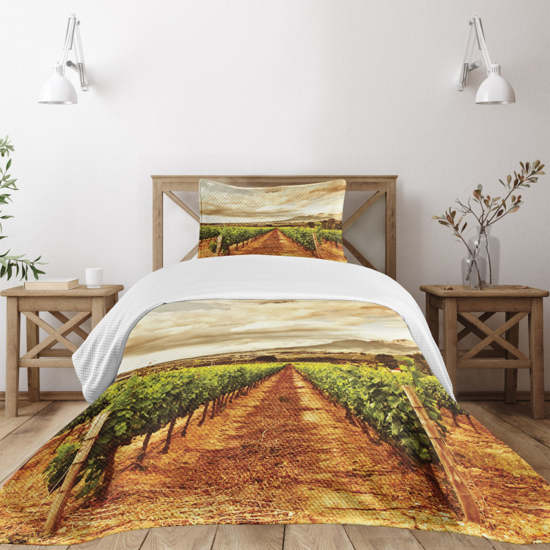 Cloudy Vineyard in Fall Bedspread Set