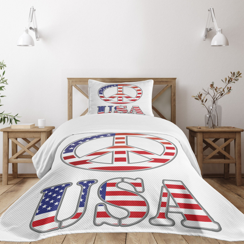 70s Peace Sign American Bedspread Set