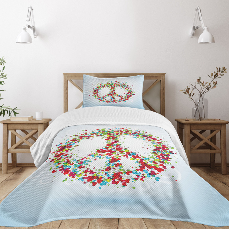 Peace Sign with Hearts Bedspread Set