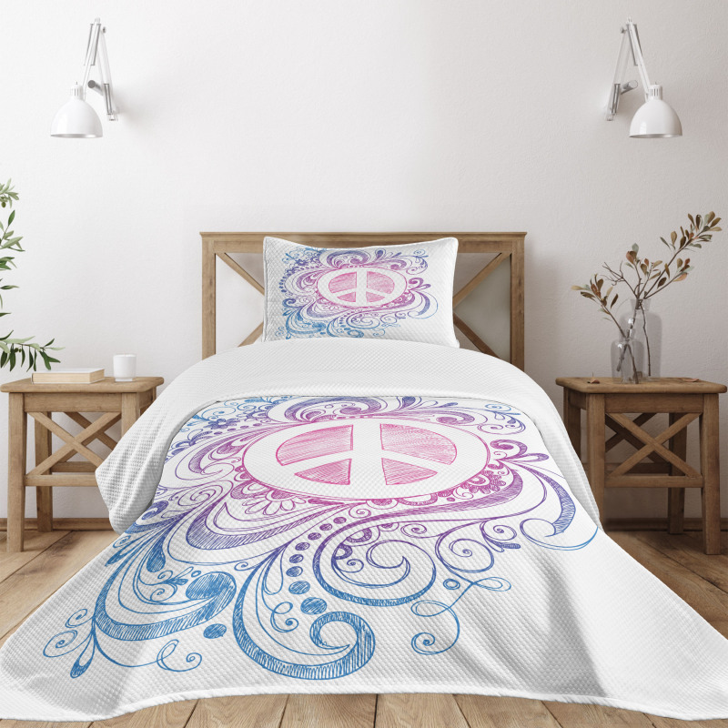 Peace Sign and Swirls Bedspread Set