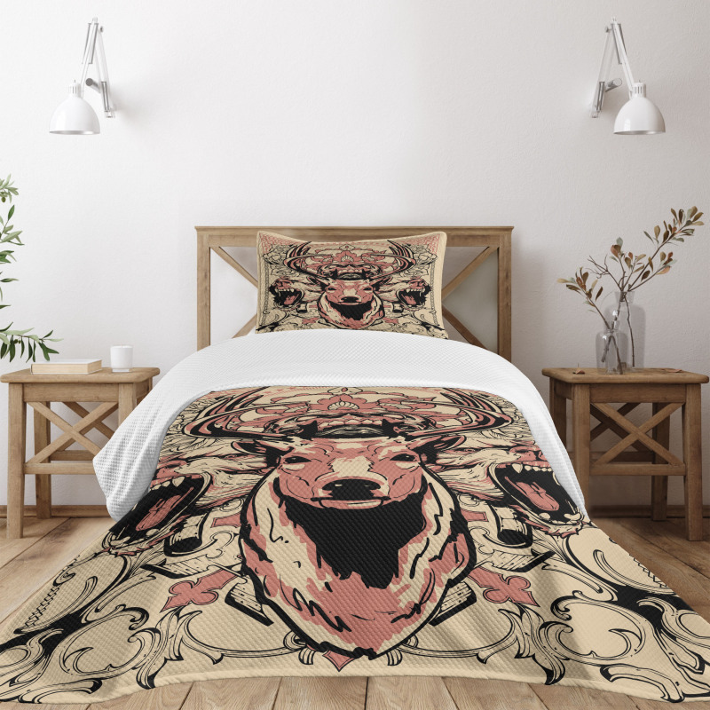 Floral Skull and Wolves Bedspread Set