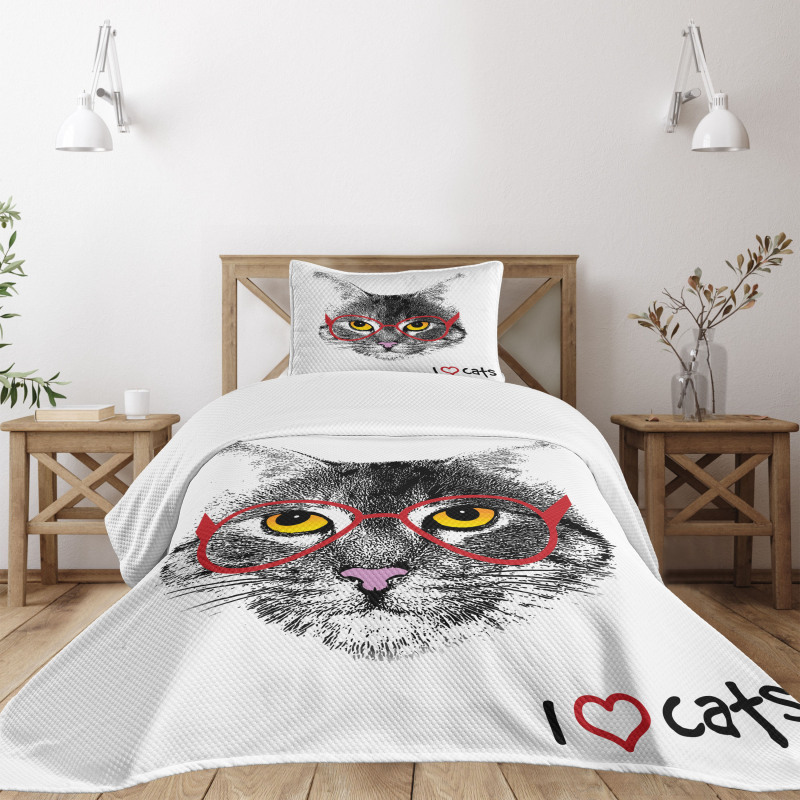 Nerd Cat with Glasses Bedspread Set