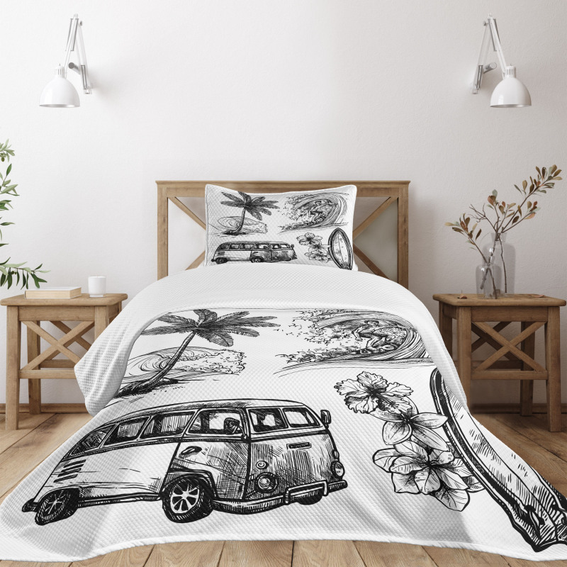 Surfboard Beach Van Bedspread Set