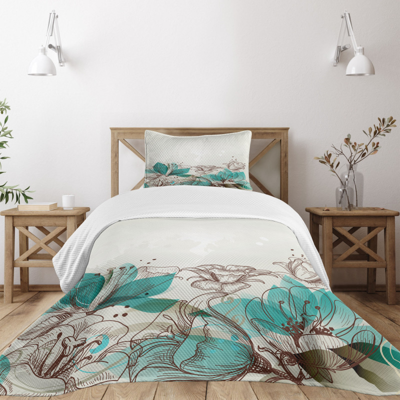 Retro Hibiscus Art Bedspread Set