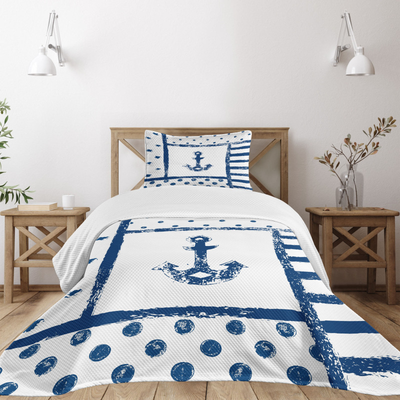 Grunge Boat Navy Theme Bedspread Set