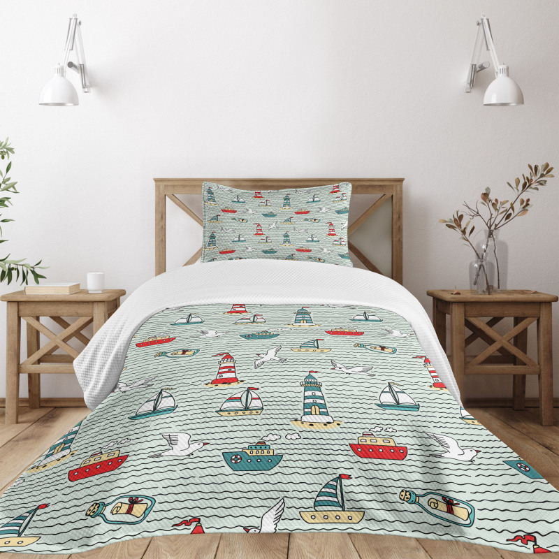 Message Bottle Gulls Bedspread Set