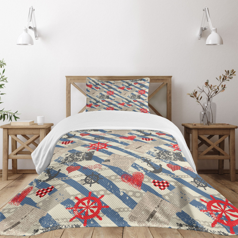 Grunge Wheel Heart Bedspread Set