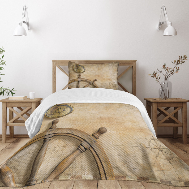 Wooden Wheel Compass Bedspread Set