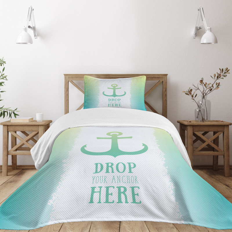 Words Green Ombre Anchor Bedspread Set