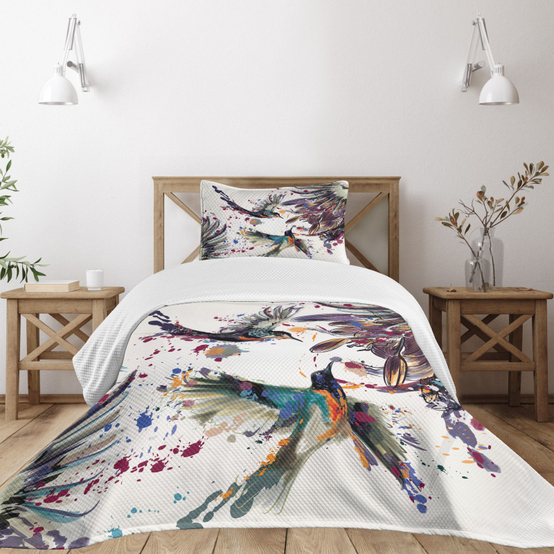 Lily Birds Watercolor Bedspread Set