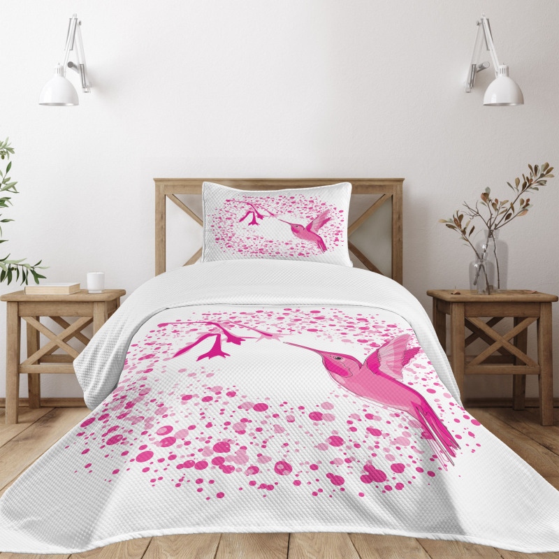 Hummingbird Flower Dots Bedspread Set