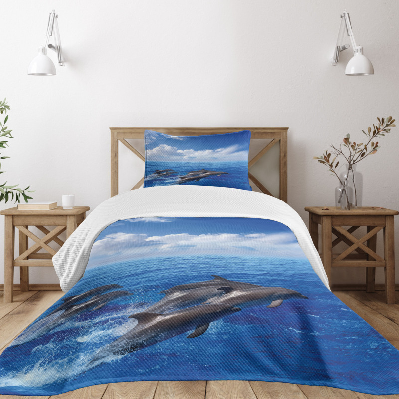 Jumping Dolphins in Sky Bedspread Set
