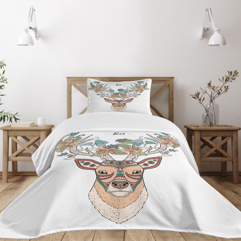 Deer Head Floral Ethnic Bedspread Set