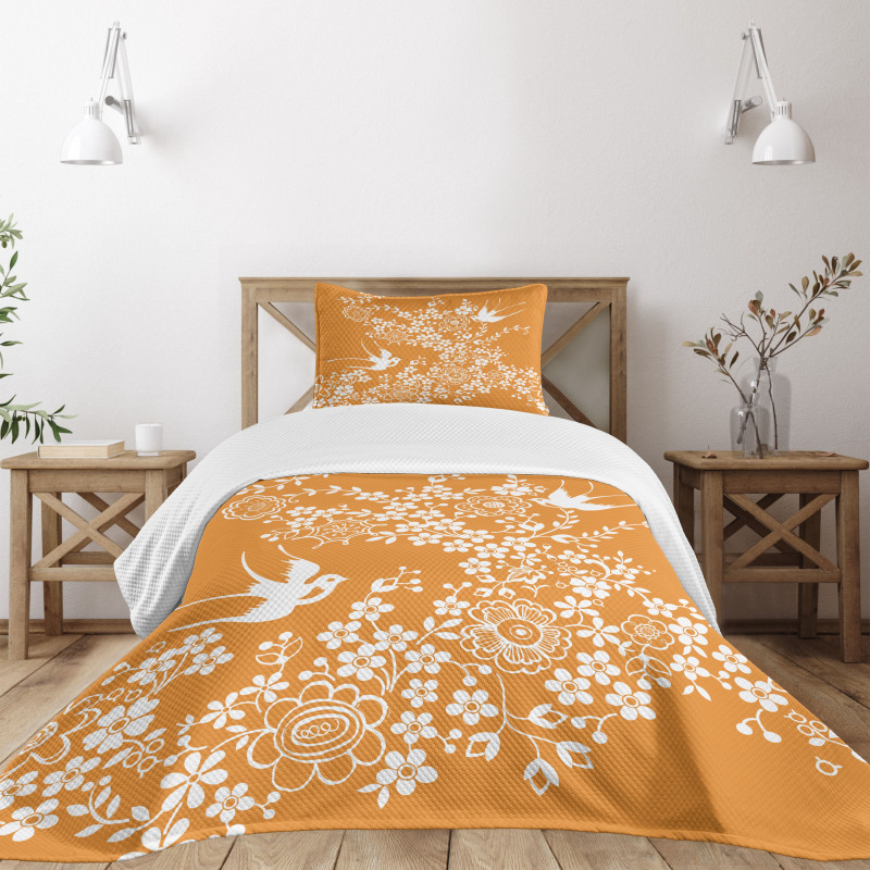 Japanese Tree Birds Art Bedspread Set