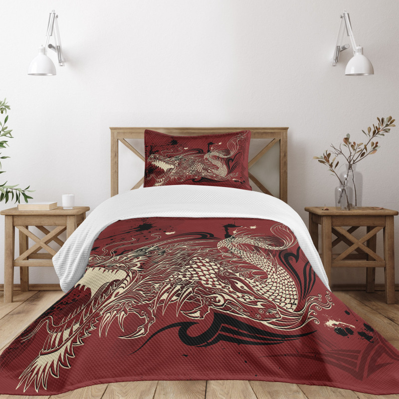 Japanese Dragon Doodle Bedspread Set