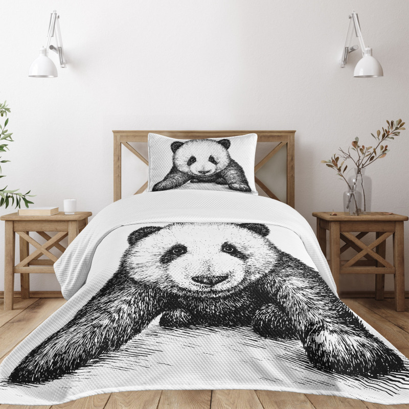 Baby Panda Bear Sketch Bedspread Set