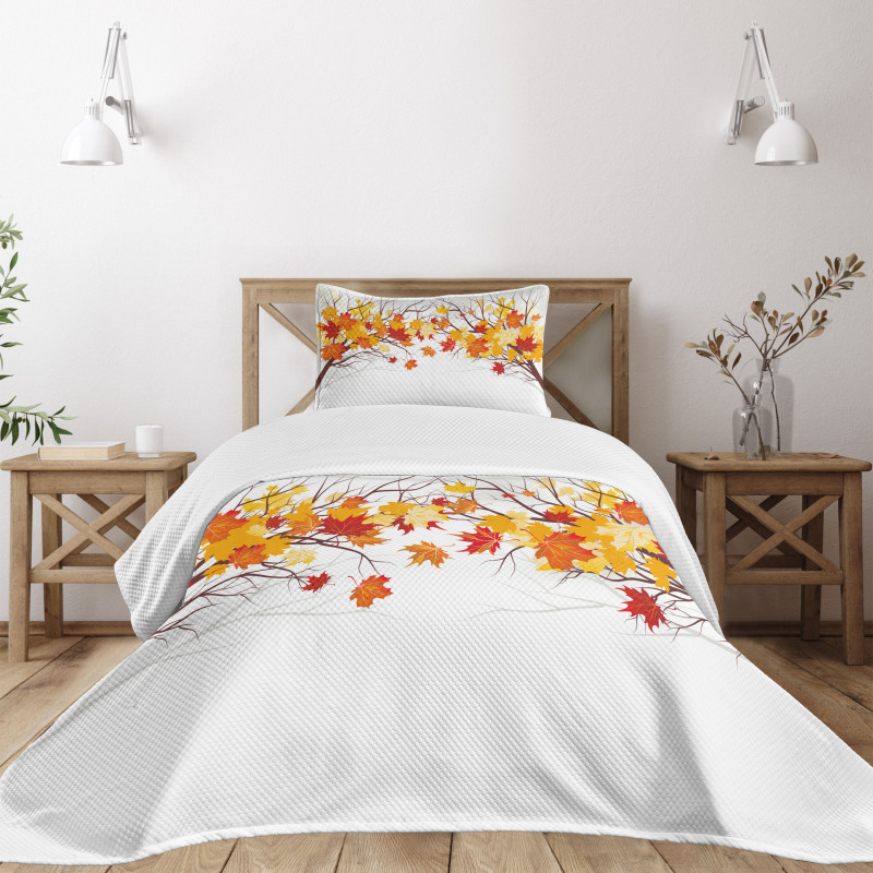 Cartoon Maple Autumn Tree Bedspread Set