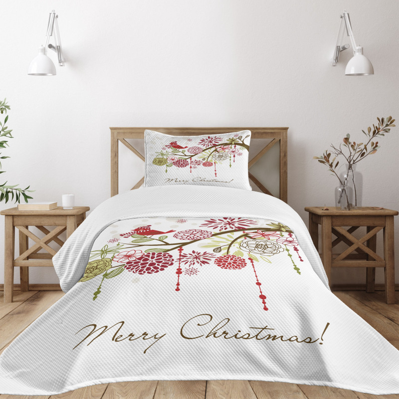 Red Bird Floral Tree Bedspread Set