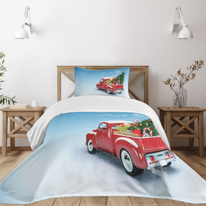 Red Truck Xmas Tree Bedspread Set