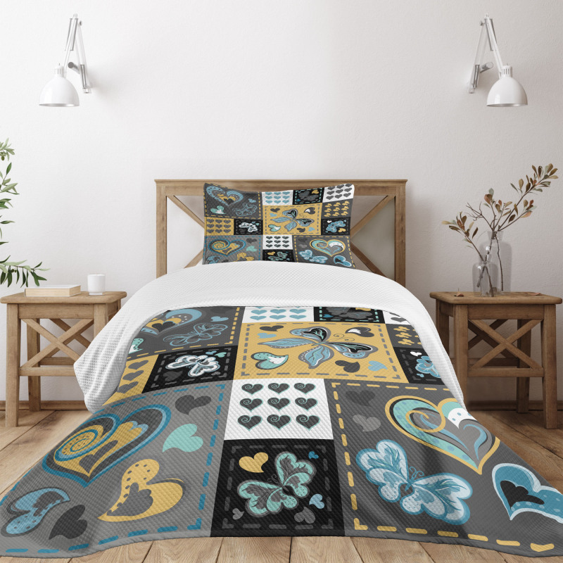 Butterfly Heart Retro Bedspread Set