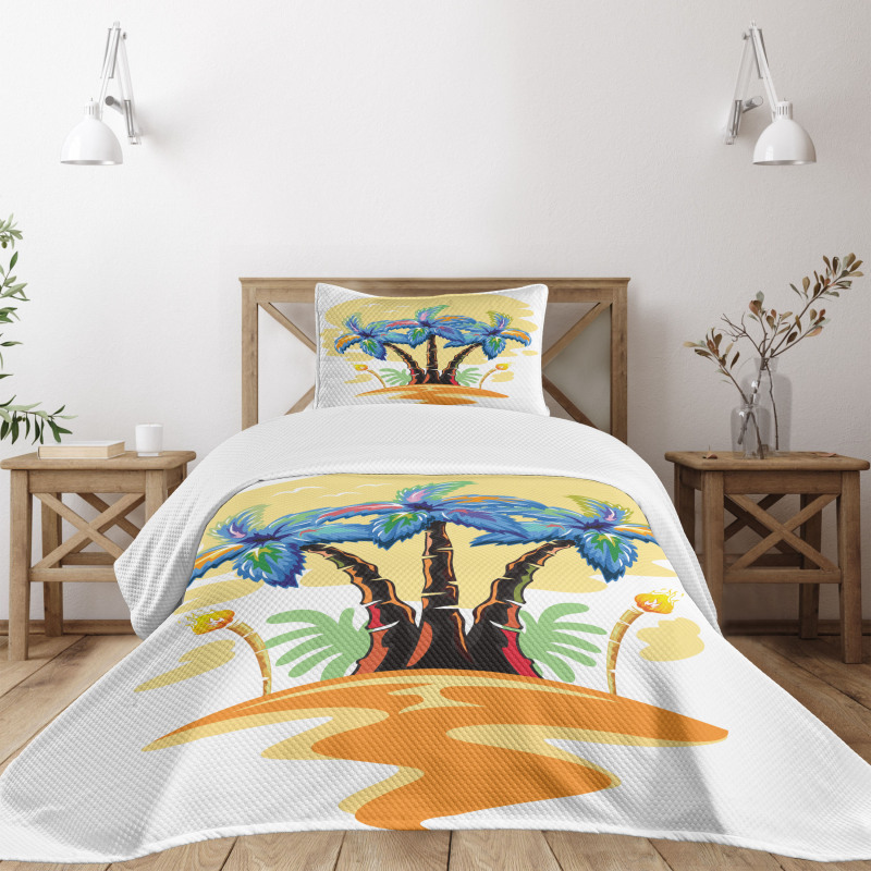 Cartoon Island Sunset Bedspread Set